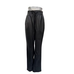 Good American Good 90's Faux Leather Trousers Straight Leg Drawstring Waist 2 M